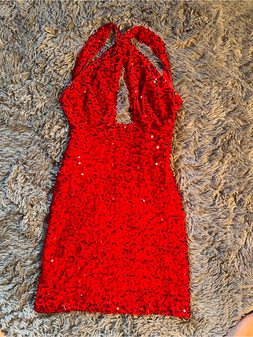 Red Sequin Tube Dress with Twist Detail